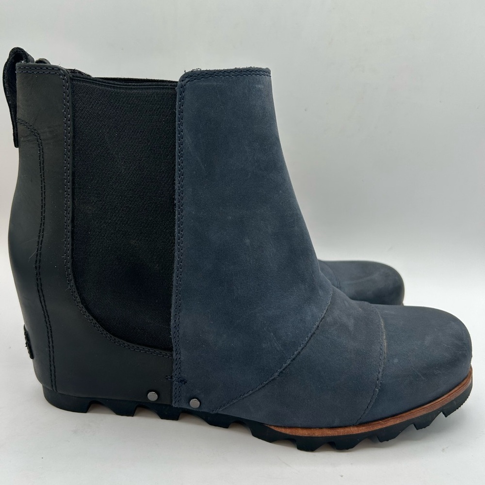 Sorel Joan of Arctic Platform Wedge II Chelsea Boots Bootie, Black & Navy SZ 9.5 - Picture 3 of 11